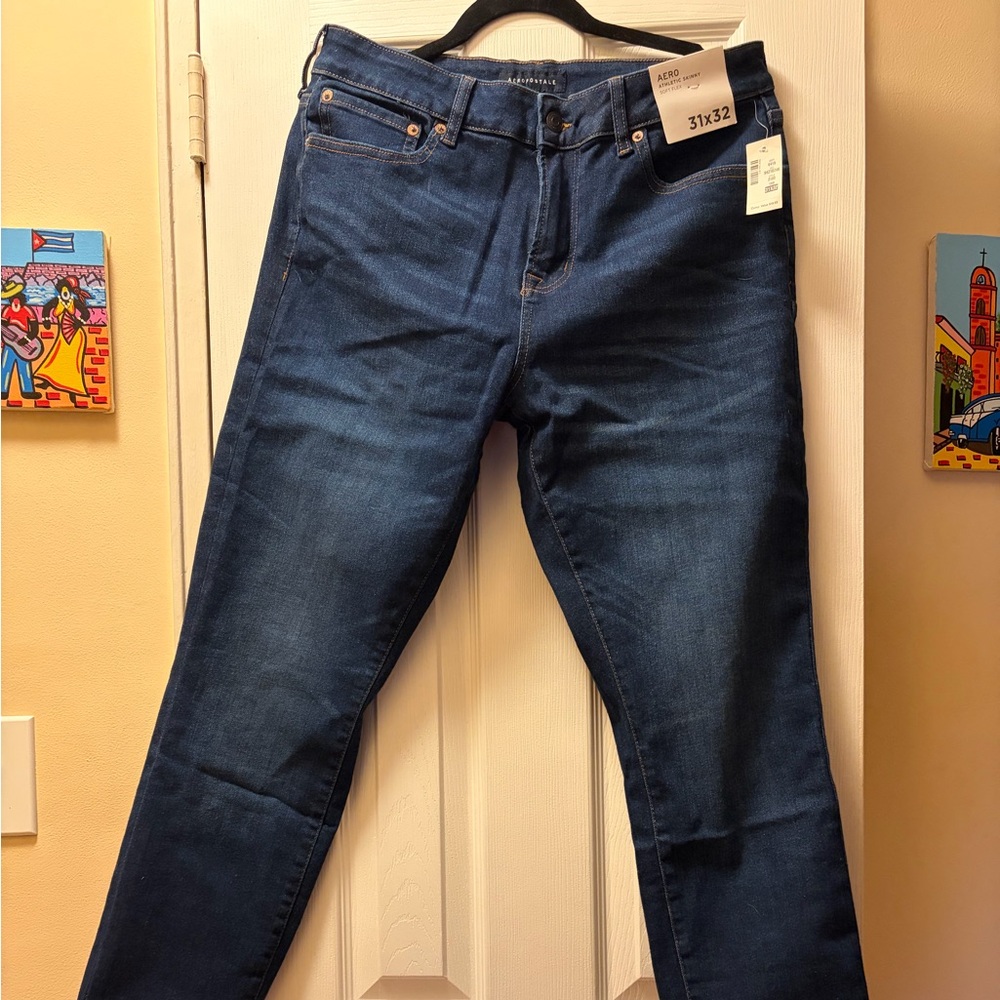 Aeropostale Men's Dark Blue Athletic Skinny Jeans